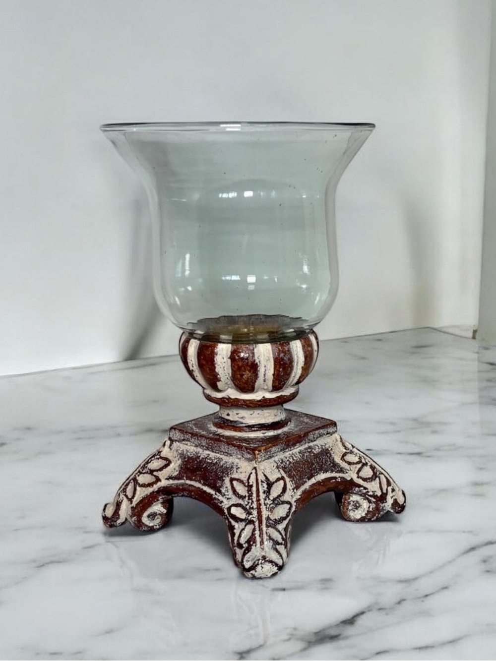 Southern Living Brown and Cream distressed Pedestal Bell Jar Candleholder